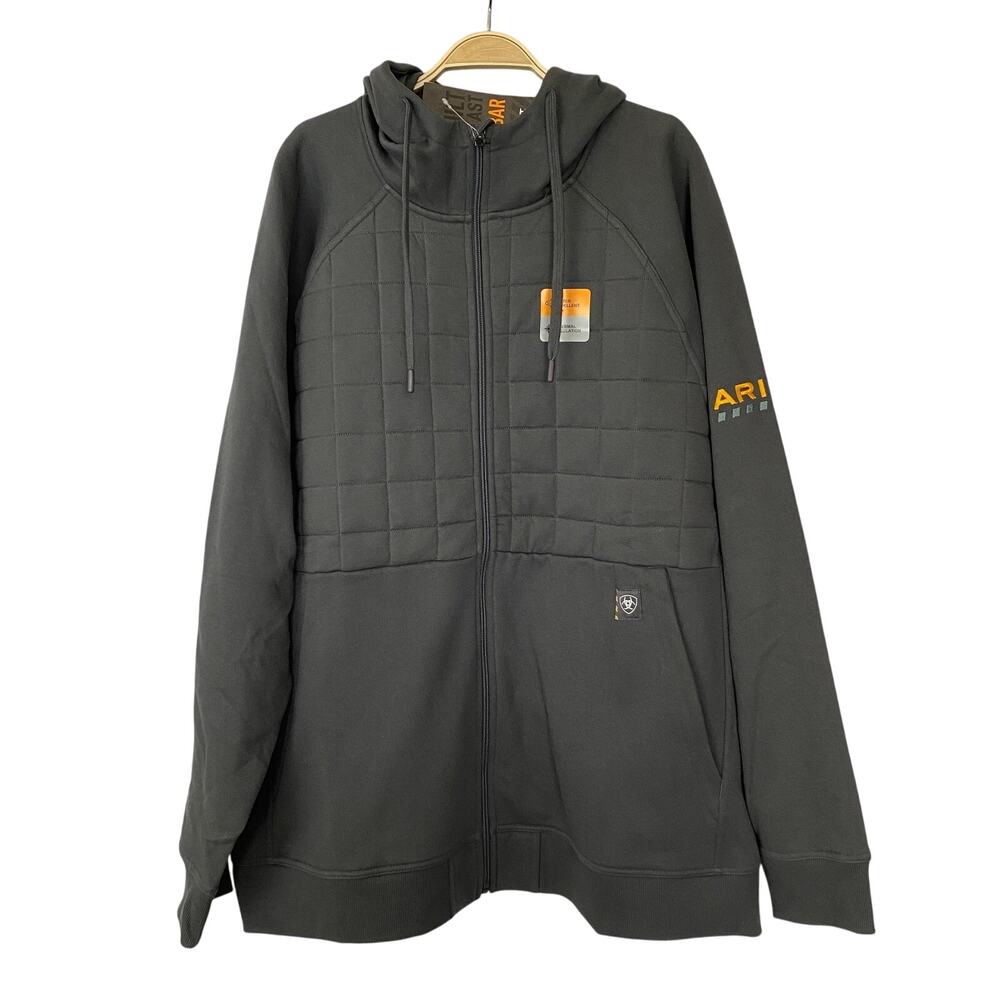 Ariat Rebar Regulatory Full Zip Hooded Insulated Jacket Men XXL Black NWT - Picture 3 of 16